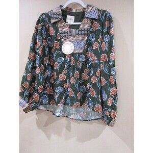 NWT UMGEE Blouse Women Small Green Floral Boho Long Sleeve V Neck MSRP 64.00